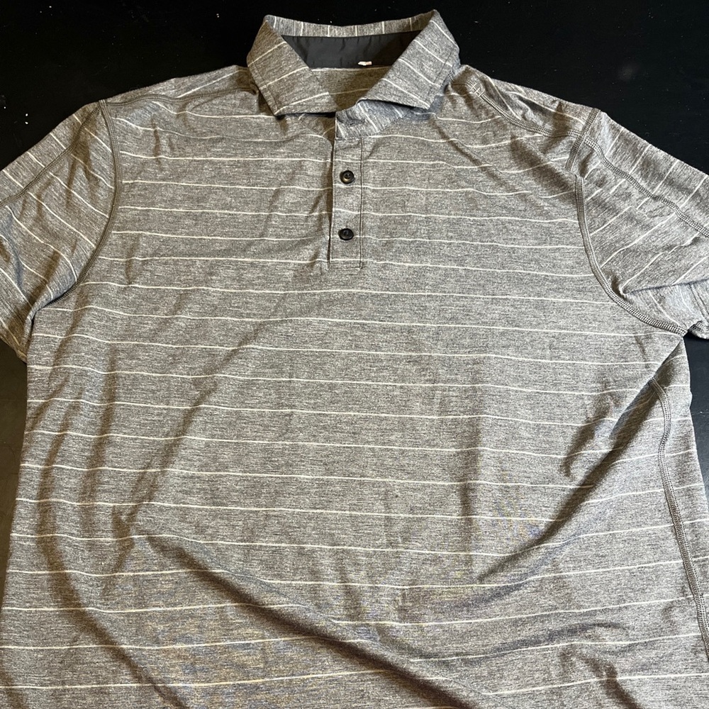 Lululemon Shirt Men's XL Gray Striped Performance Golf Polo Stretch Activewear